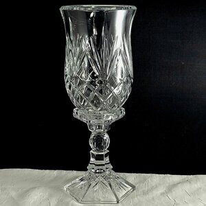 Godinger Lexington Crystal Hurricane Lamp Candleholder 11" cut glass Victorian